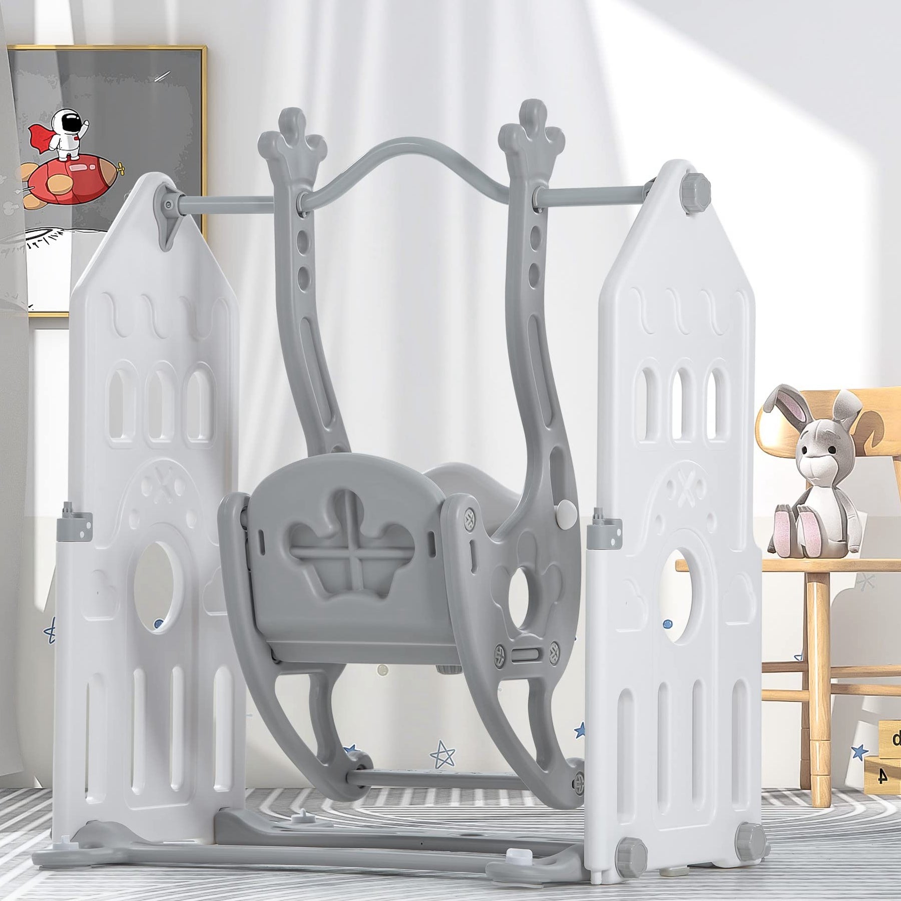 KAINSY Baby Swing for Infants Toddler Kids Age 6 months to 4 Years， Indoor Outdoor Toddler Swing Set with 3 Adjustable Height and Stand， Max Load 121lbs