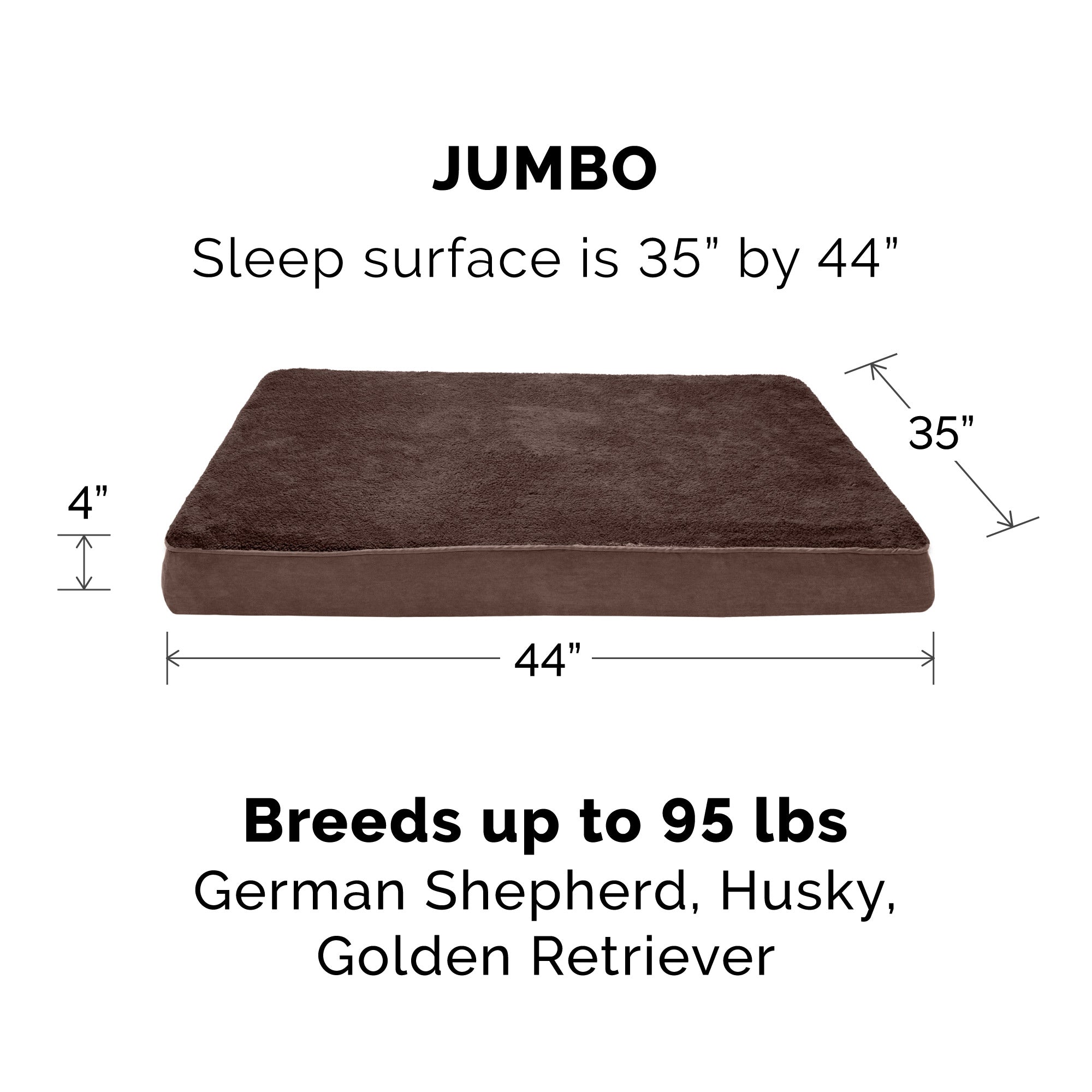 FurHaven Pet Dog Bed | Deluxe Orthopedic Terry Fleece Mattress Pet Bed for Dogs and Cats， Espresso， Jumbo