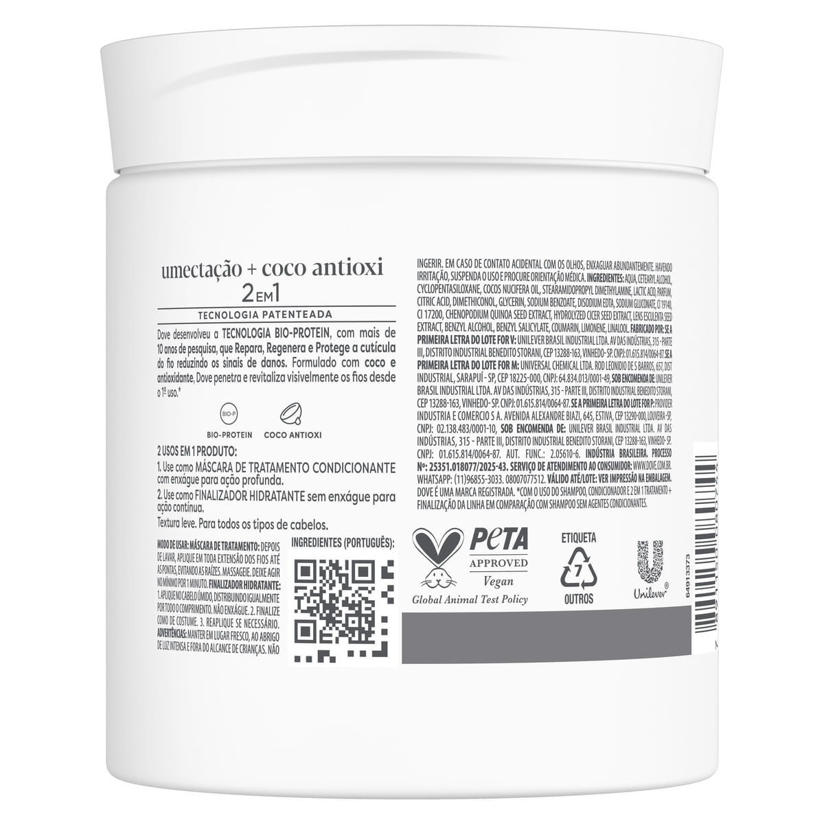 Dove Mascara Capilar 2 em 1 Umectacao + Coco Antioxi 500g