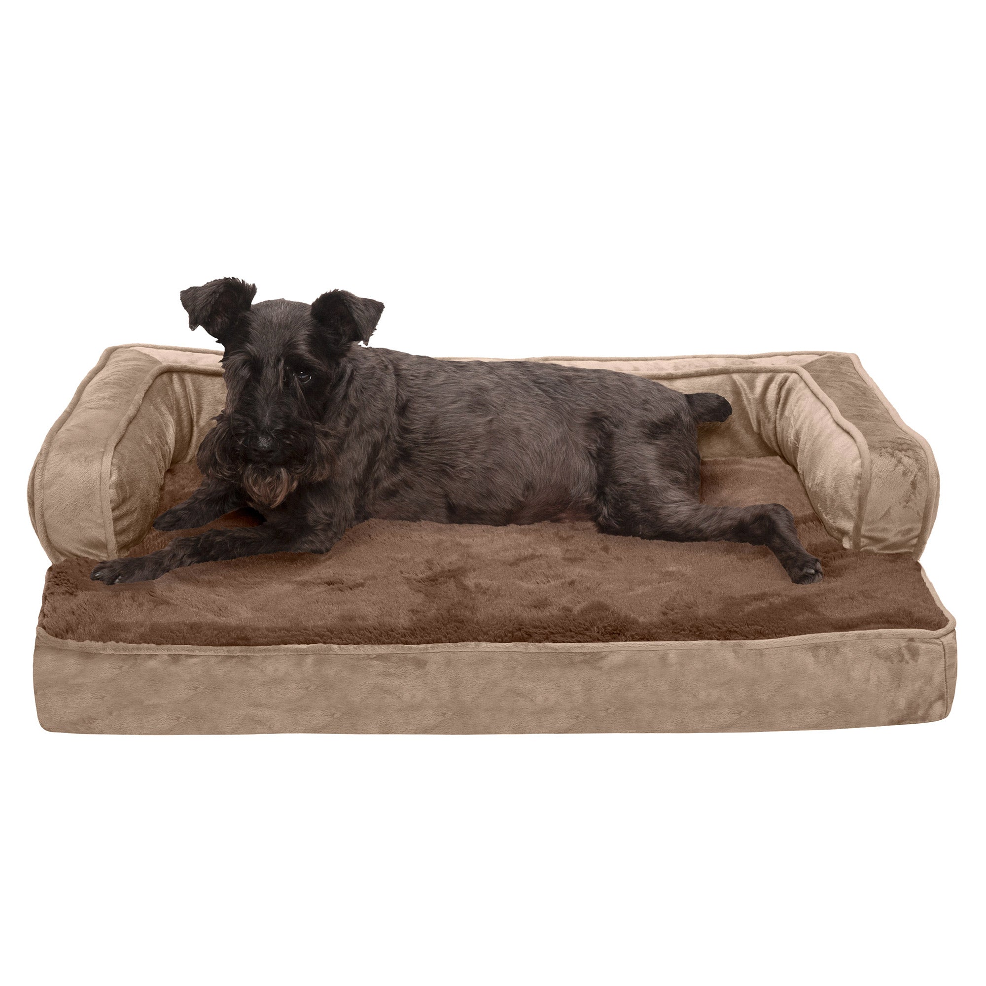 FurHaven Pet Products | Orthopedic Plush and Velvet Comfy Couch Sofa-Style Pet Bed for Dogs and Cats， Almondine， Medium