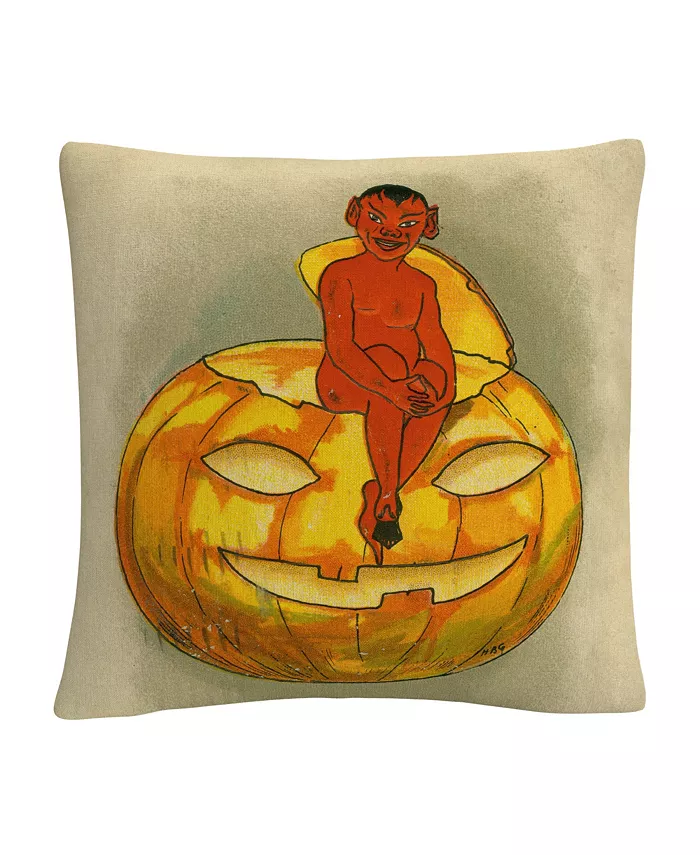 Baldwin ABC Little Red Devil On Pumpkin Halloween Decorative Pillow， 16