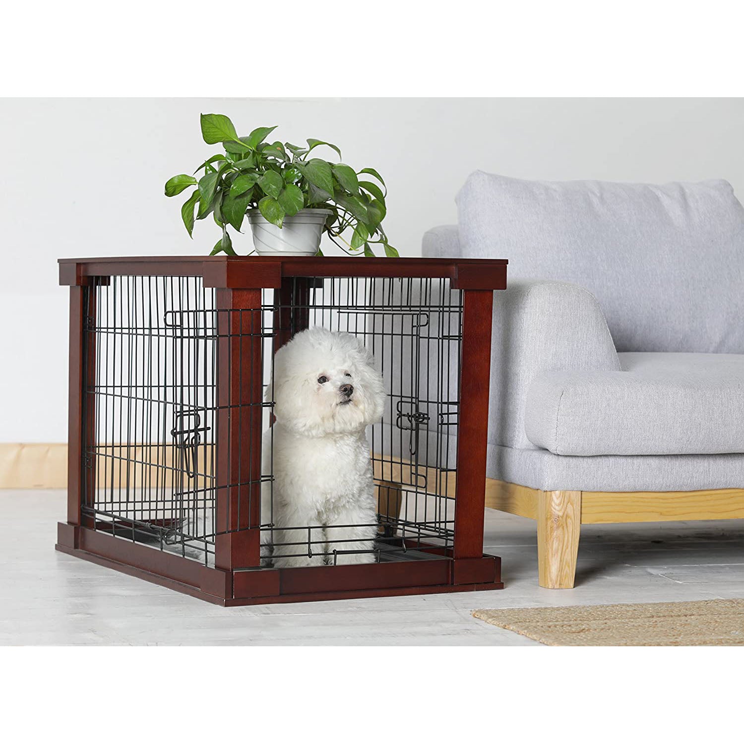 Cage with Crate Cover， Mahogany， Large