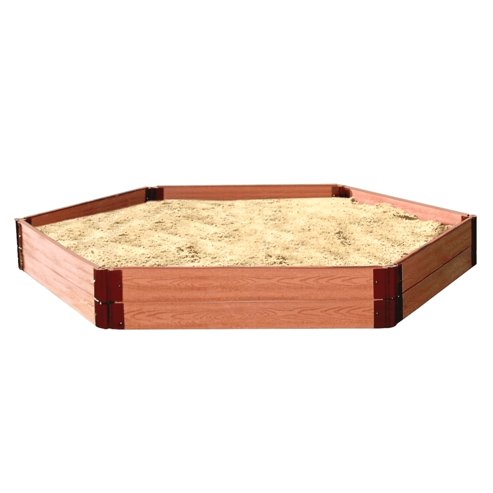 Frame It All Tool- Free Classic Sienna 7ft. x 8ft. x 11in. Composite Hexagon Sandbox Kit with Collapsible Cover - 1