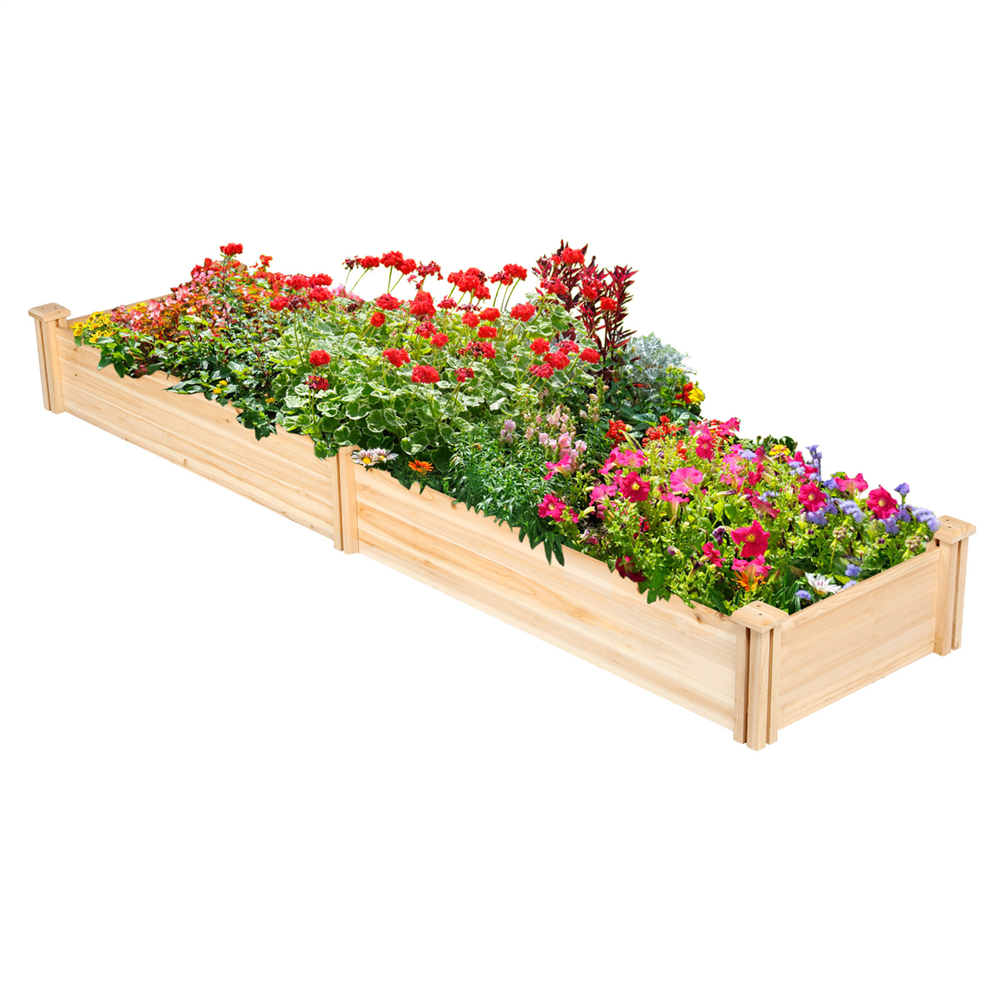 Easyfashion Wooden Raised Garden Bed Divisible Green Fence Planter Box, Natural Wood