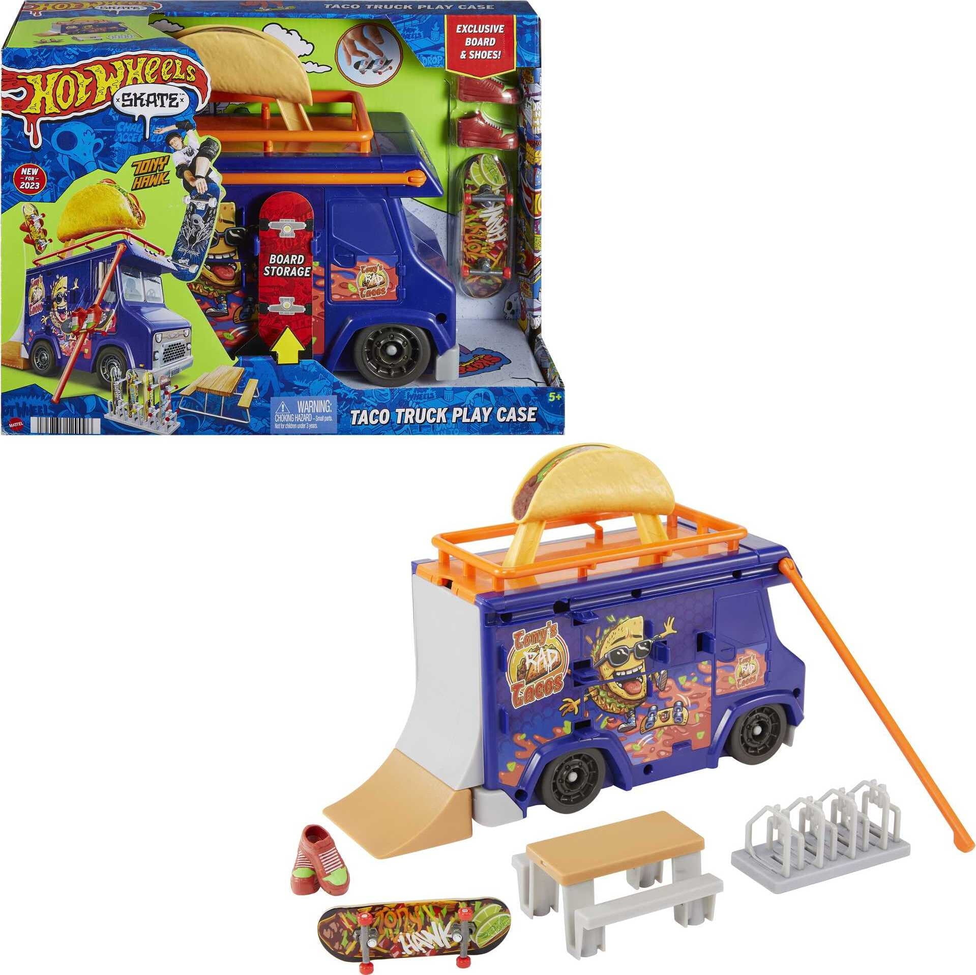 Hot Wheels Skate Taco Truck with 1 Exclusive Fingerboard and Pair of Skate Shoes