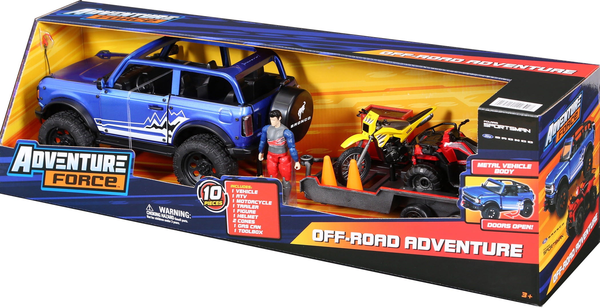 Adventure Force Metal Vehicle Deluxe Play Set Bronco Truck， ATV， Bike， Child Ages 3 and up