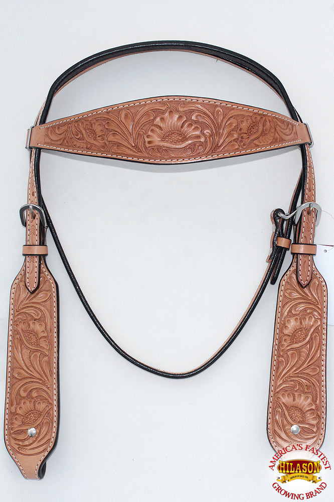 40BH Hilason Western Horse Headstall Bridle American Leather Tan Floral Carved