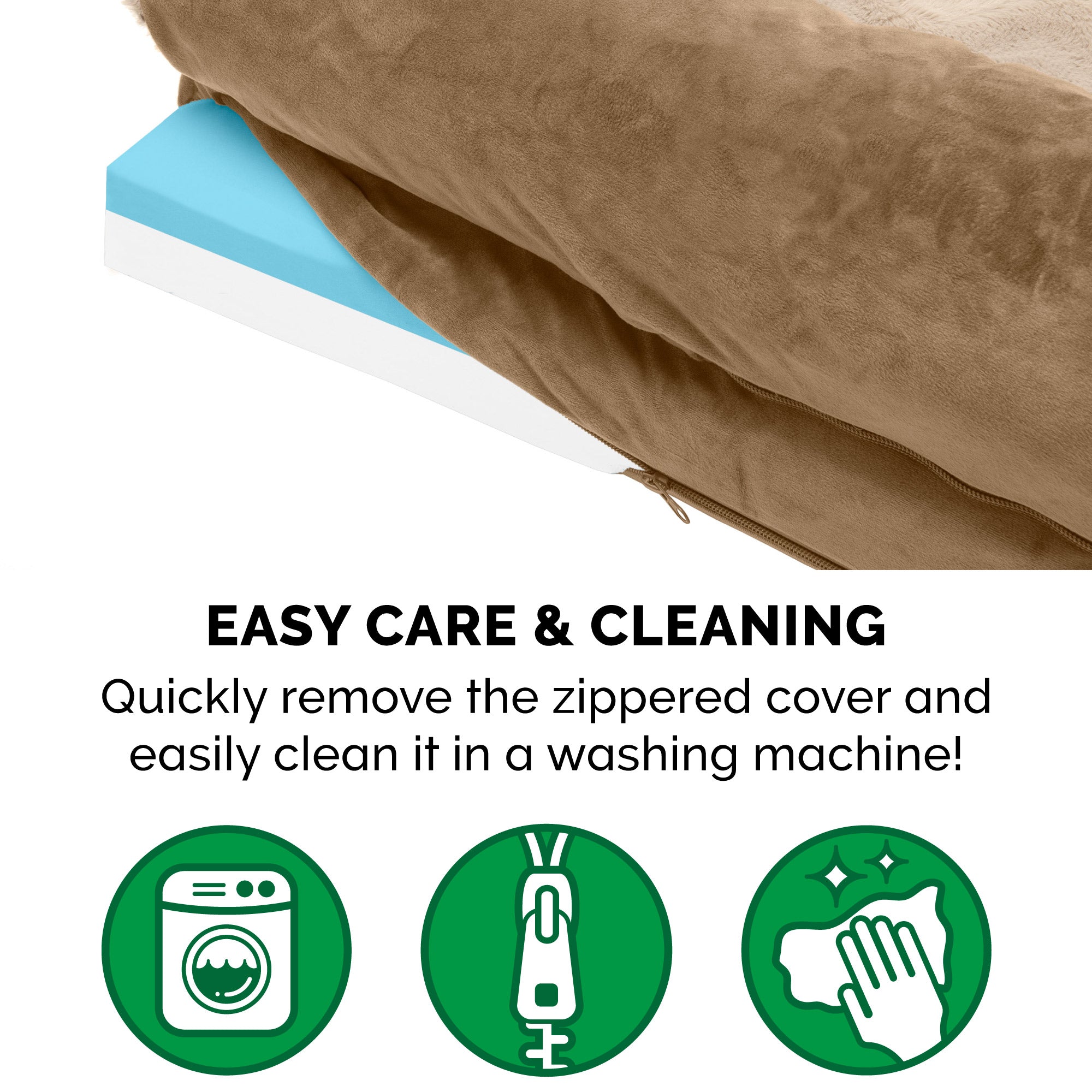 FurHaven | Deluxe Cooling Gel Wave Fur and Velvet L-Chaise Lounge Pet Bed for Dogs and Cats， Brownstone， Jumbo