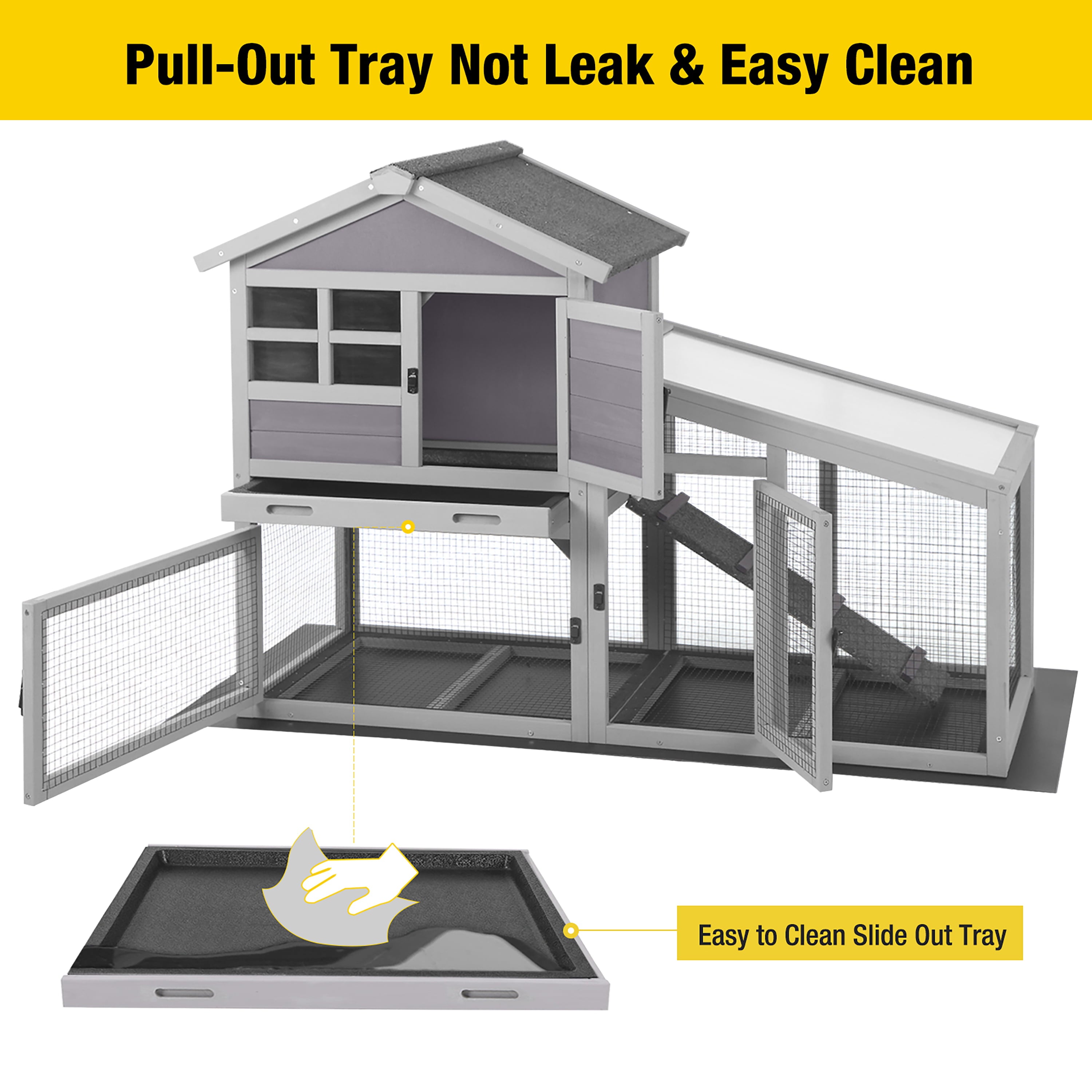 Morgete Chicken Coop for 1-2 Chickens wooden Rabbit Hutch Bunny Cage with Wire Mesh