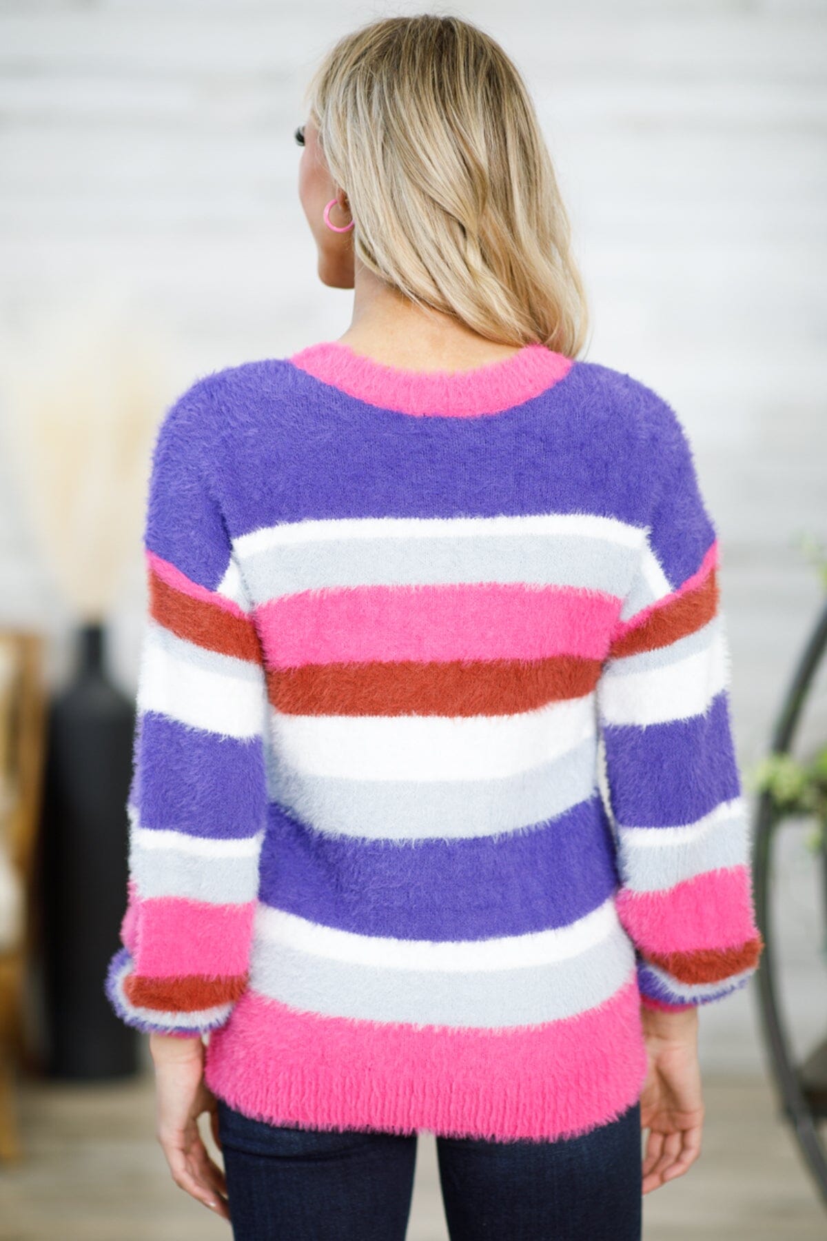Hot Pink and Purple Multicolor Stripe Sweater