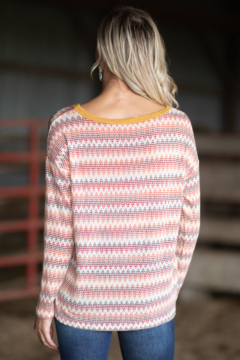 Mustard Multicolor Chevron Textured Top