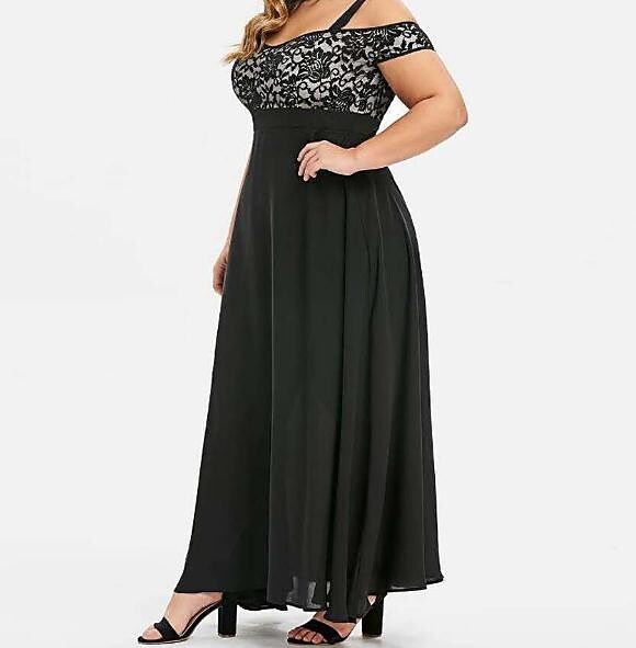 Women's Plus Size Party Dress Solid Color Off Shoulder Lace Short Sleeve Winter Spring Vintage Sexy Prom Dress Maxi long Dress Party Dress / Summer / Black Dress / Homecoming Dress