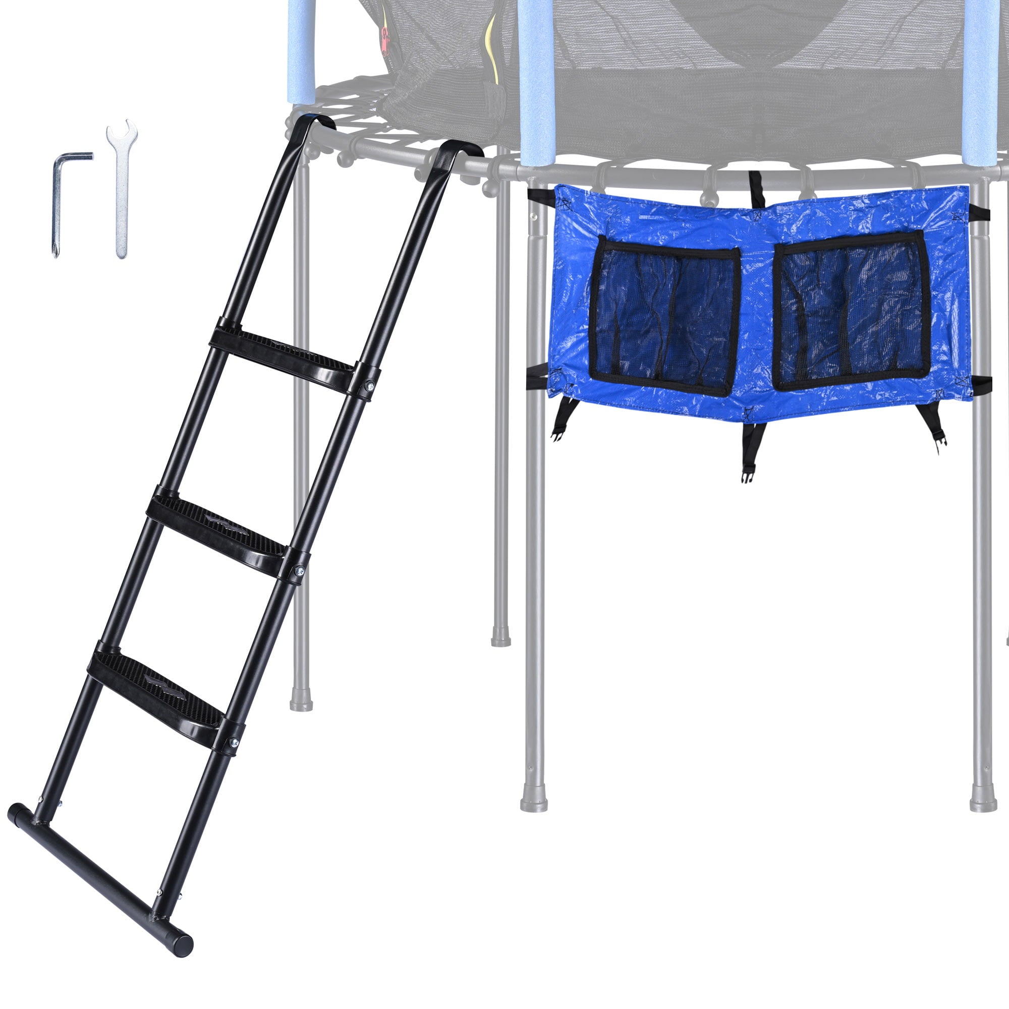 Yescom Universal 3 Step Trampoline Ladder with Shoe Bag，Wide Skid-Proof Steps Fit 15 FT or Larger Trampolines Kid Outdoor