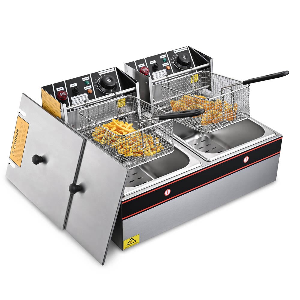 Yescom Electric Deep Fryer 24 L Comml. Countertop Dual-Tank