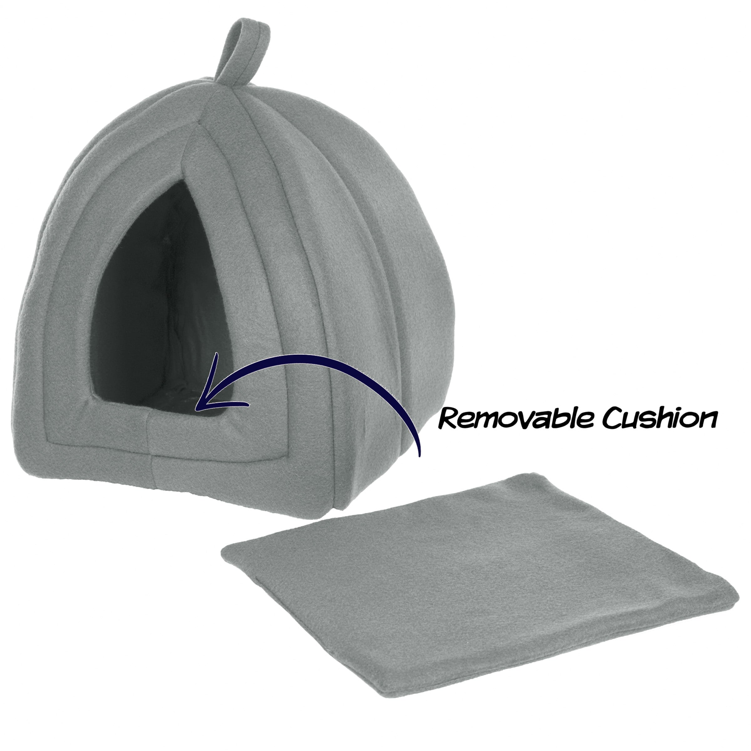 Cat House - Indoor Bed with Removable Foam Cushion - Pet Tent for Puppies， Rabbits， Guinea Pigs， Hedgehogs， and Other Small Animals by PETMAKER (Gray)