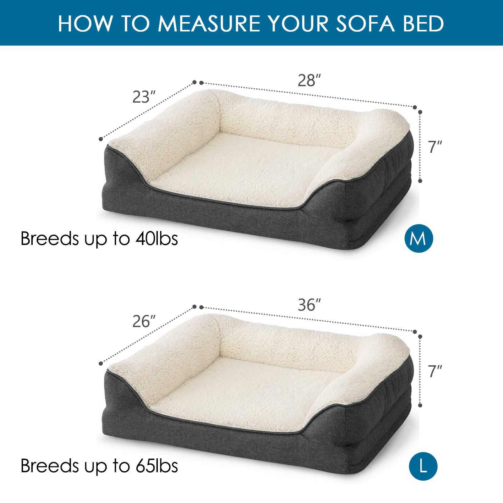 Pet Dog Sofa Bed Orthopedic Memory Foam with Removable Washable Cover and Waterproof Liner， Grey Large Size