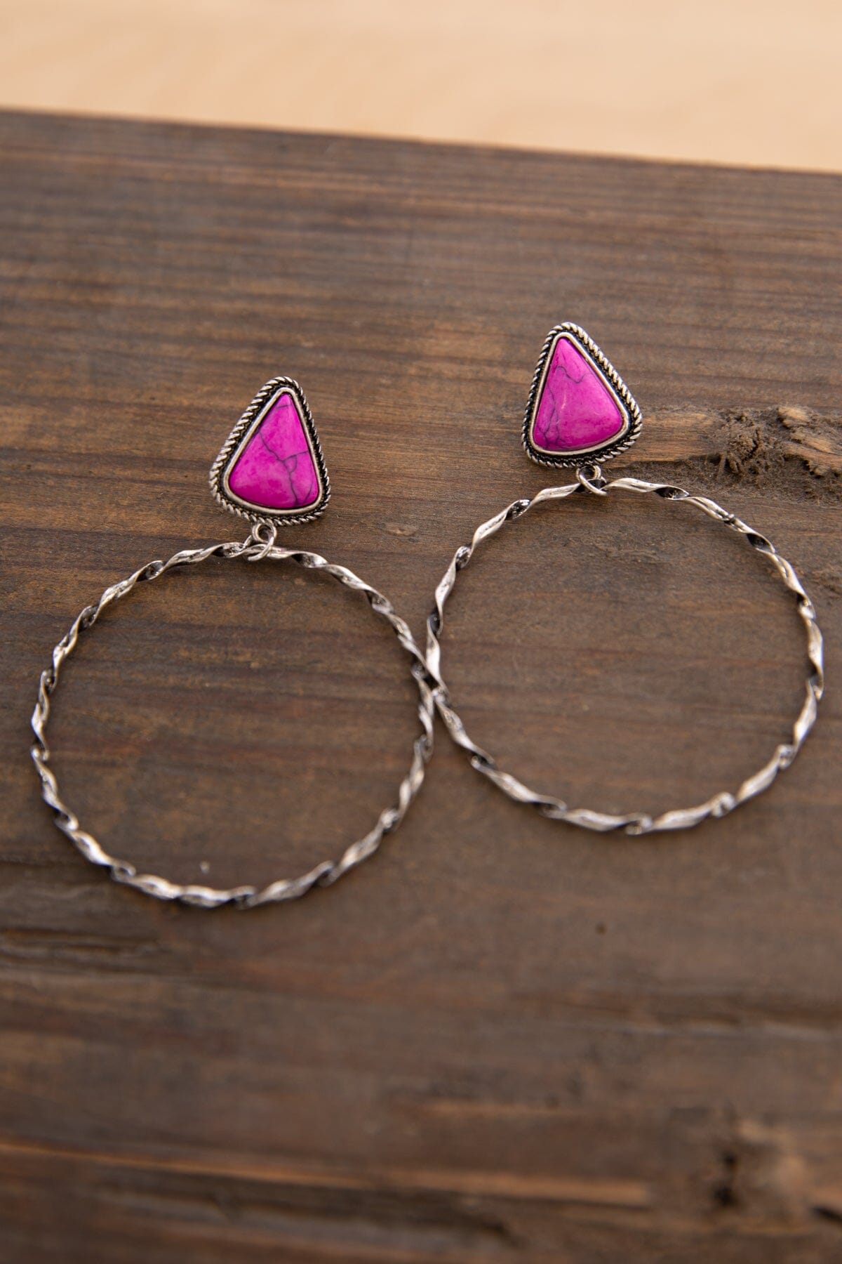 Pink Stone Stud Hoop Earrings