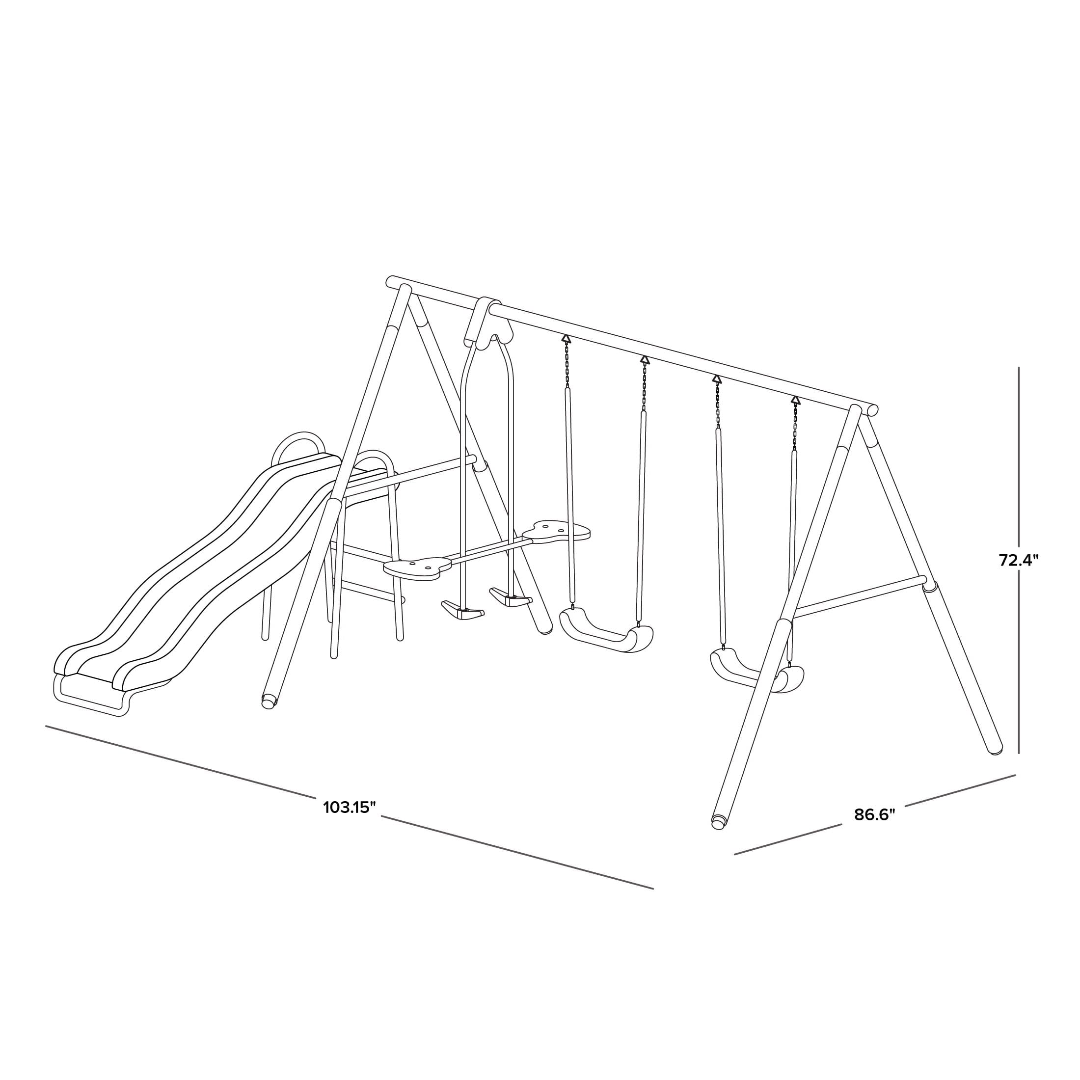 Sportspower Super Lights Metal Swing Set with LED Swing Seats， 2 Person Glider and 5-ft Slide
