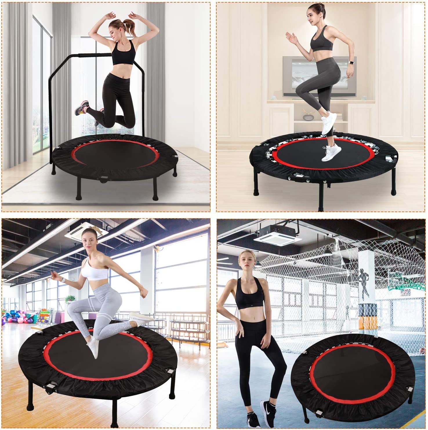 REDCAMP Mini Trampolines Rebounder for Adults， Foldable Fitness Trampoline with Adjustable Handle for Indoor/Garden/Workout