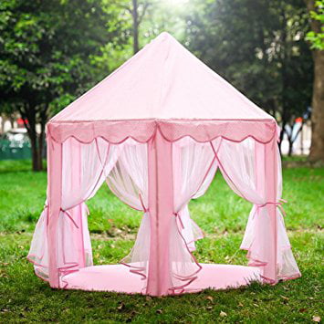 Kids Play Tent Princess Castle,Super Fantasy Pink Princess Castle Playhouse Canopy Tent with LED Light Indoor and Outdoor Fun