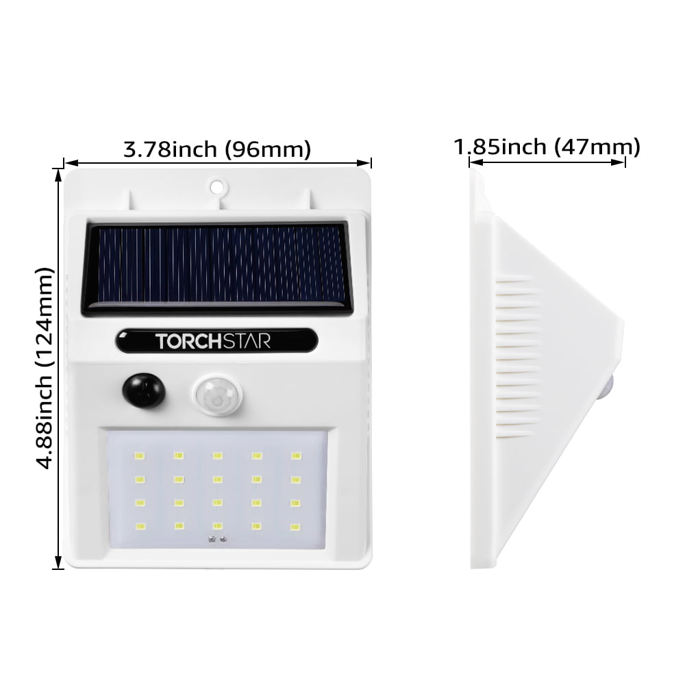 TorchStar 20 LED Outdoor LED Solar Motion Sensor Lights， Wireless Outdoor Solar Security Lights， White， 2 Pack