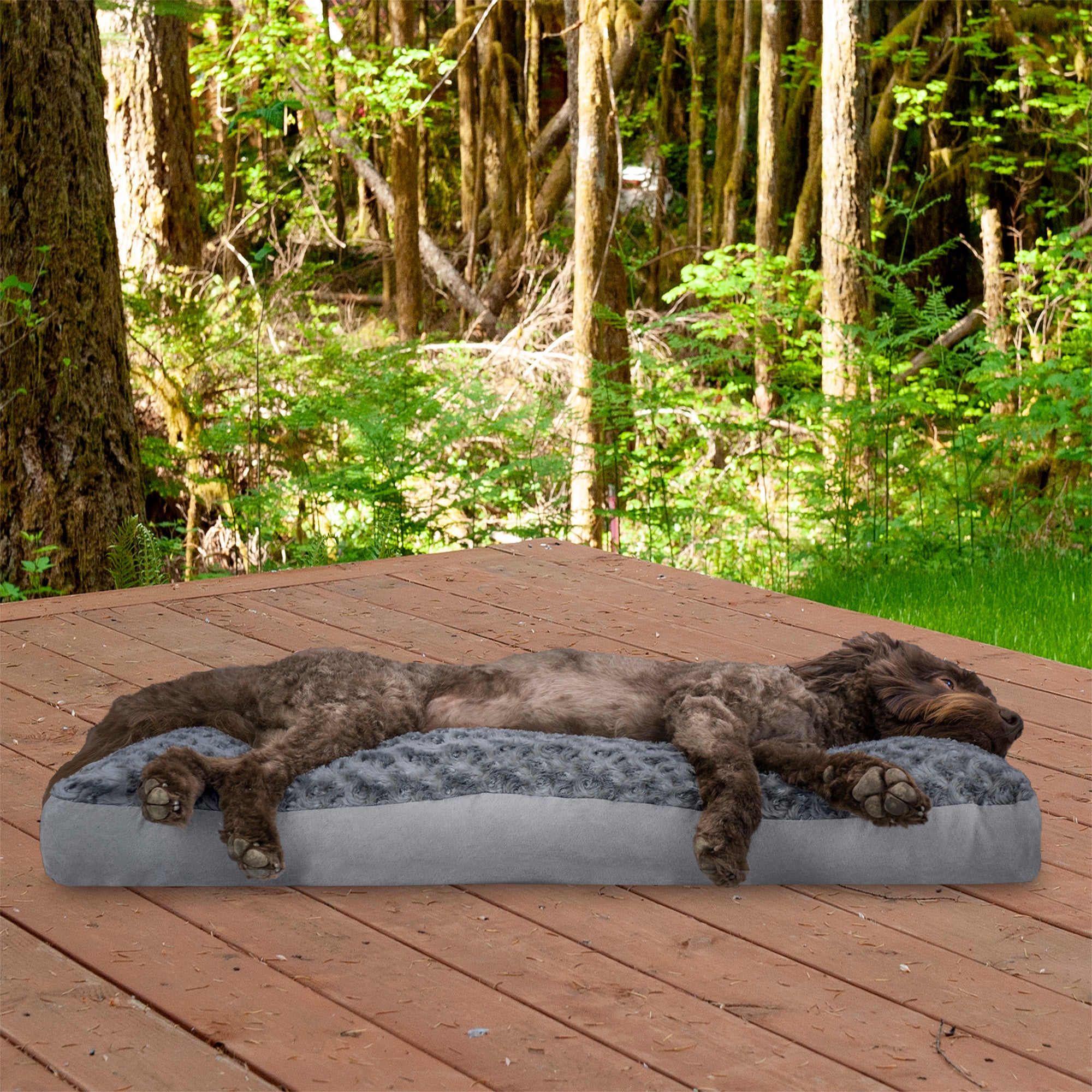 FurHaven Pet Products | Deluxe Plush Pillow Pet Bed for Dogs and Cats， Gray， Large