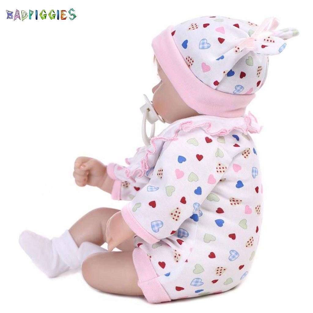 BadPiggies 17" Realistic Newborn Reborn Baby Doll Girl Silicone Vinyl Baby Weighted Soft Body Lifelike Doll Xmas Gift