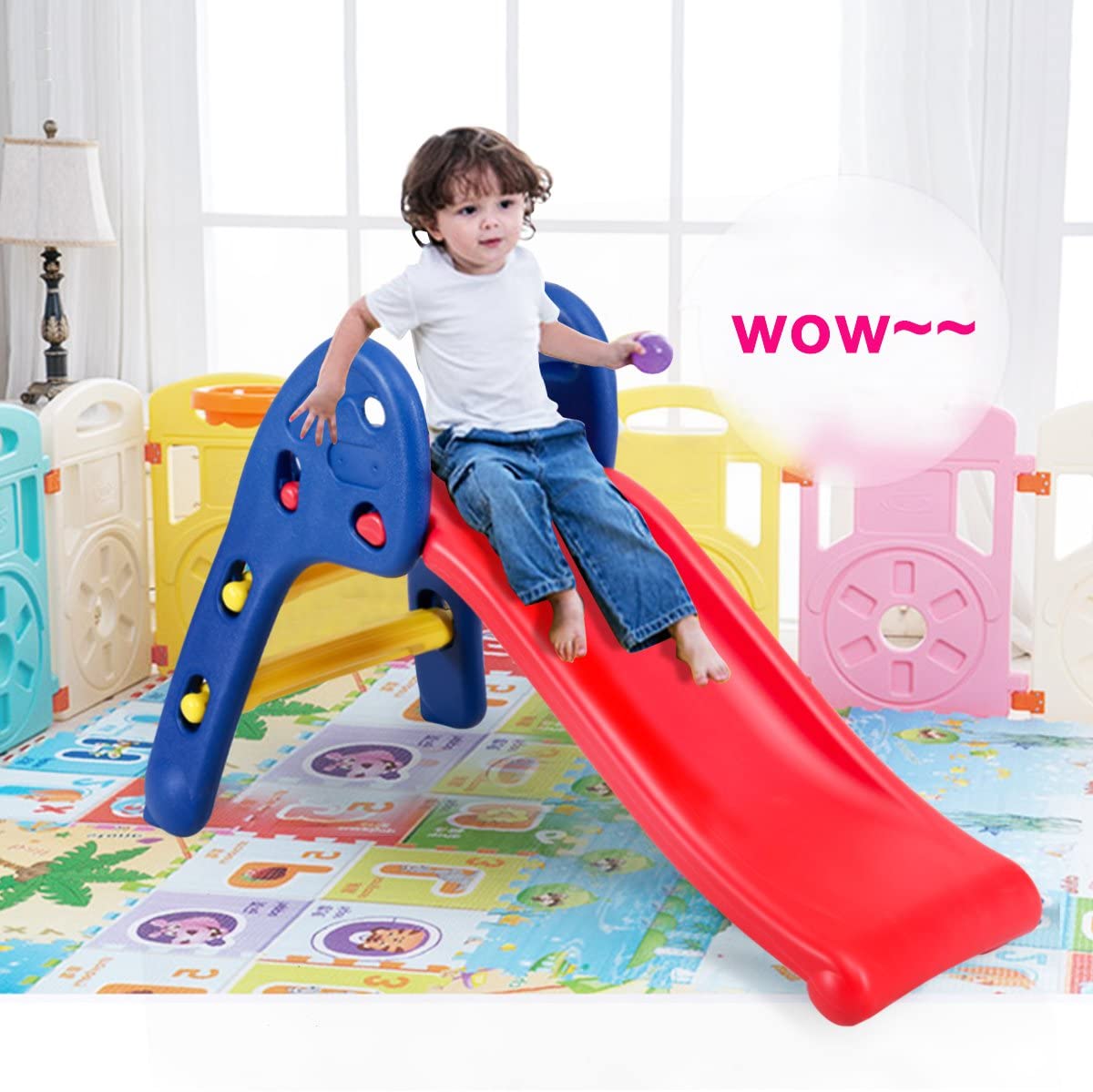 Baby Joy Folding Slide， Indoor First Slide Plastic Play Slide Climber Kids (Ellipse Rail)