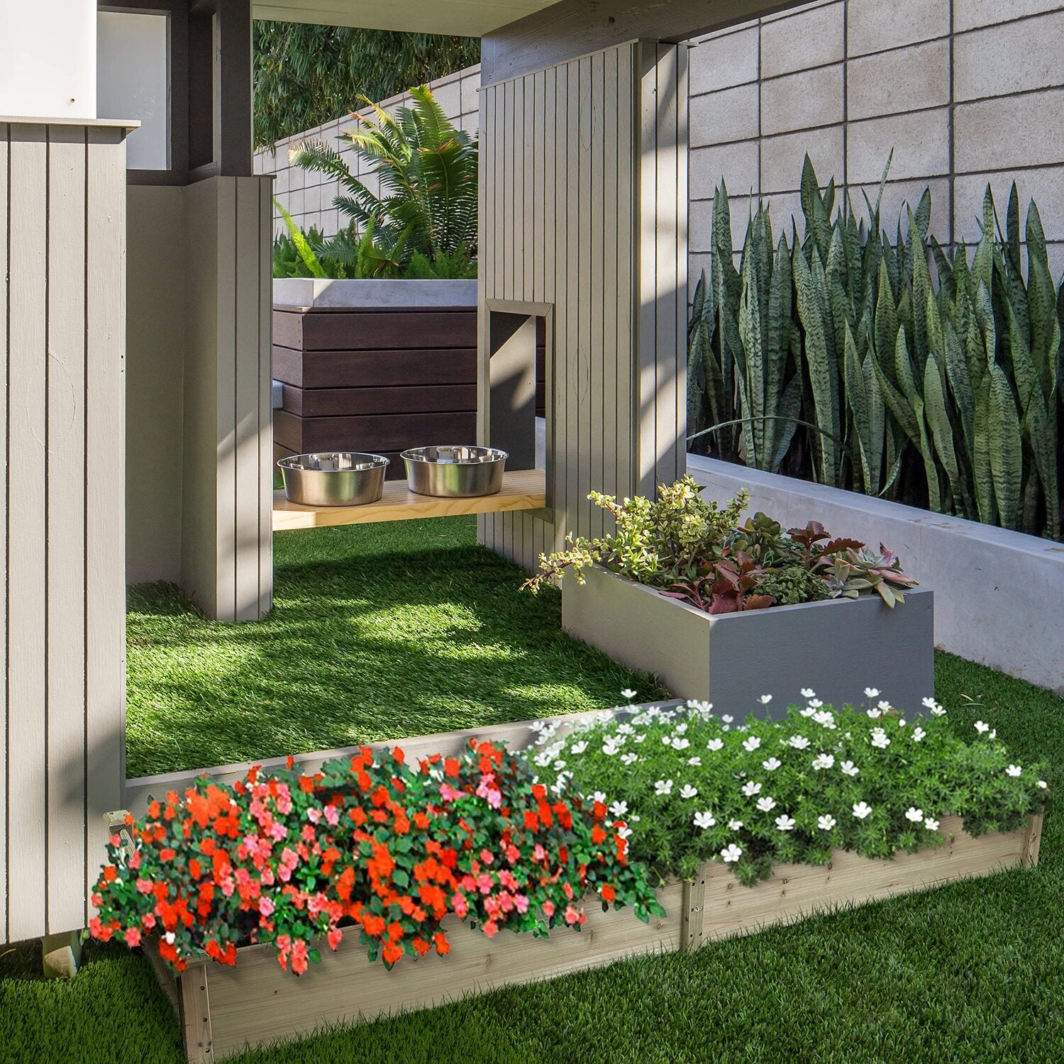 LuxenHome Natural Wood 8 ft x 2 ft Outdoor Vegetable Flower Raised Garden Bed Planter