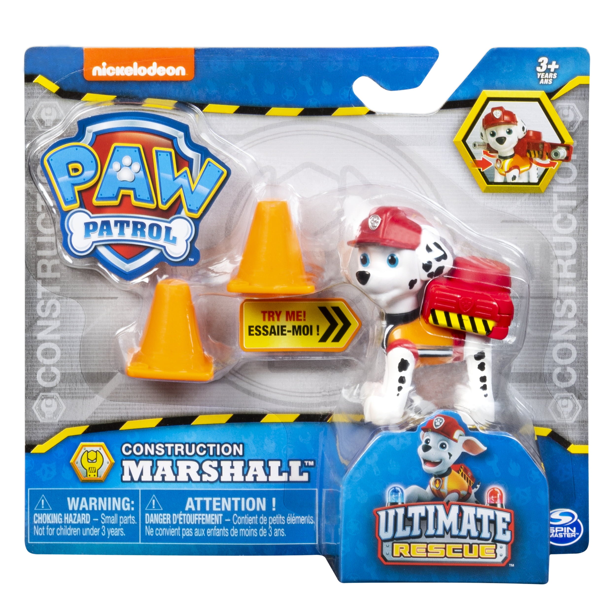 PAW Patrol， Ultimate Rescue Construction Marshall Figure with Flip Open Backpack， for Ages 3 and Up