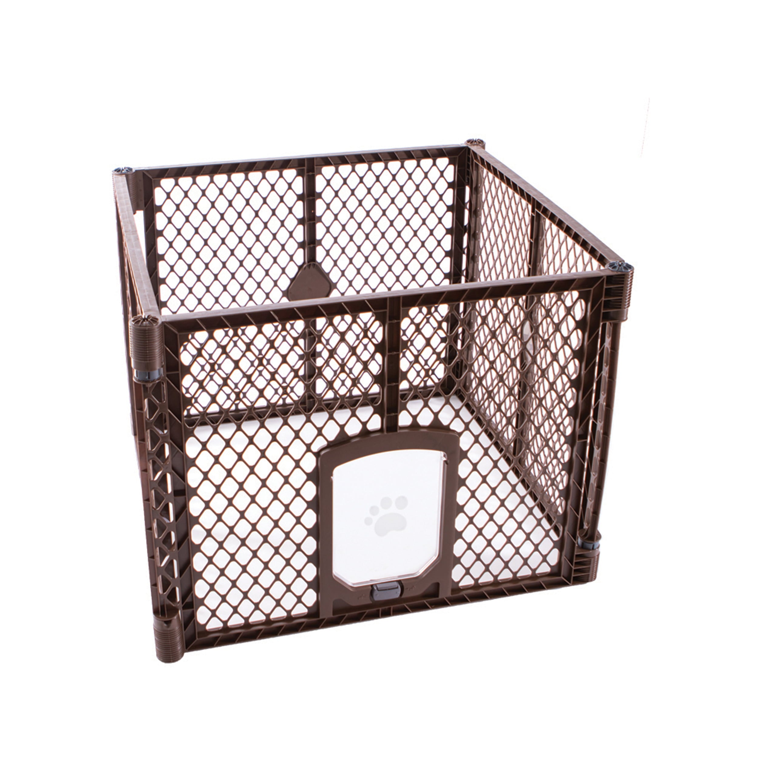 North States MyPet Petyard Passage 4 Panel Plastic Dog Playpen， Indoor Outdoor， Brown