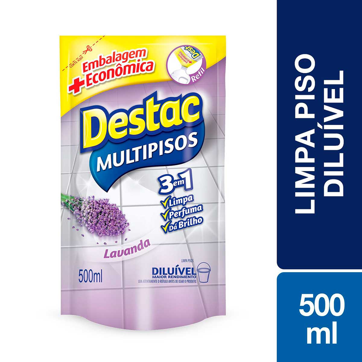 Limpa Piso Multipisos Diluivel Destac Lavanda e Alfazema Refil Economico 500ml