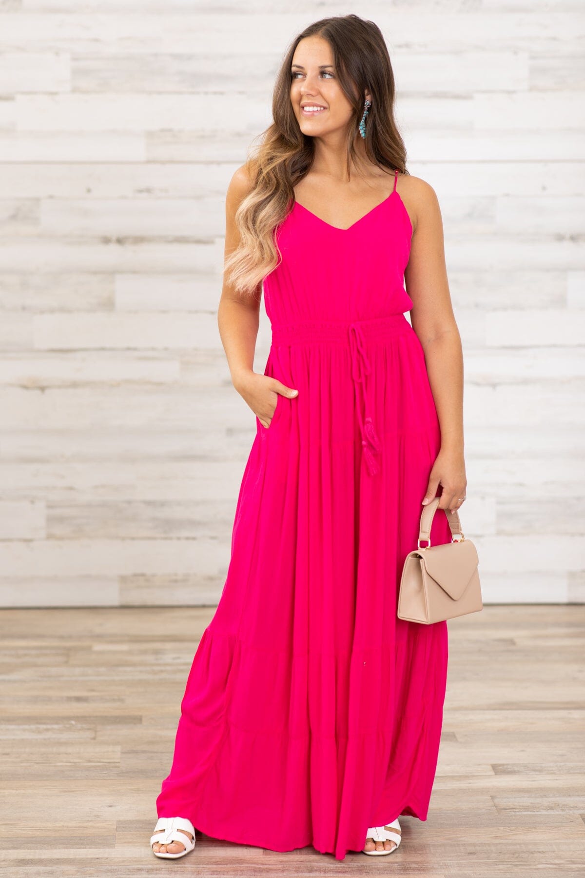 Hot Pink Elastic Waist Jumpsuit