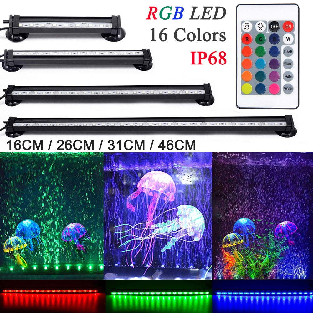 RisingPro 16CM-51CM RGB Waterproof Air Bubble Remote Control Lamp LED Aquarium Fish Tank Light Submersible Light Making Oxygen