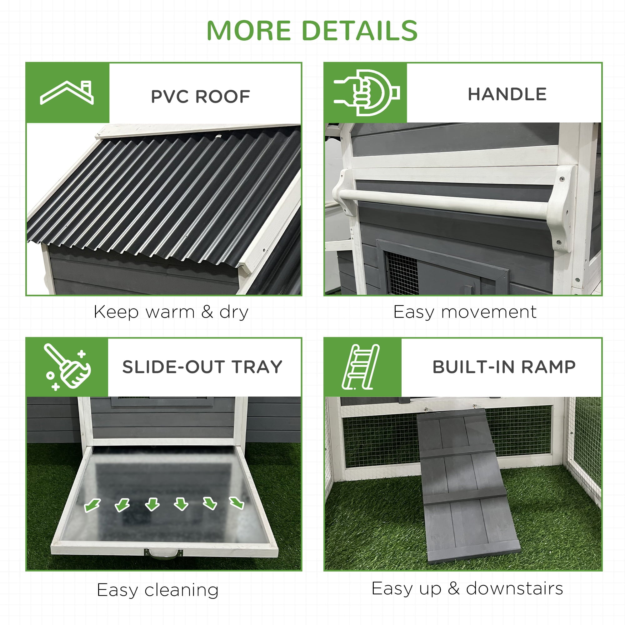 PawHut Extra Large Chicken Coop with Handle PVC Roof Nesting Boxes Tray
