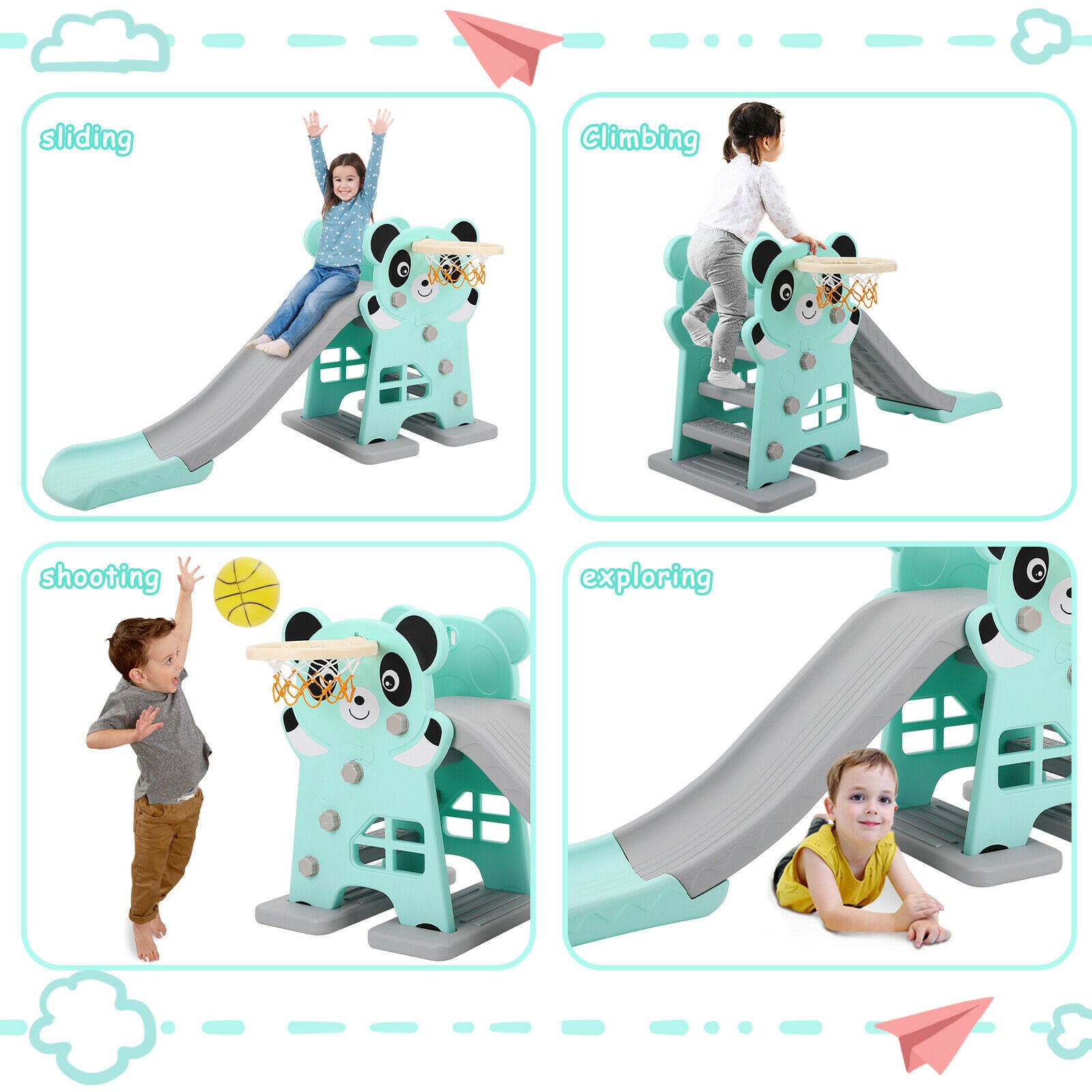 HOMFY Kids Slide， Indoor Outdoor Play Climber Slide Set with Long Slipping Slope for Toddlers