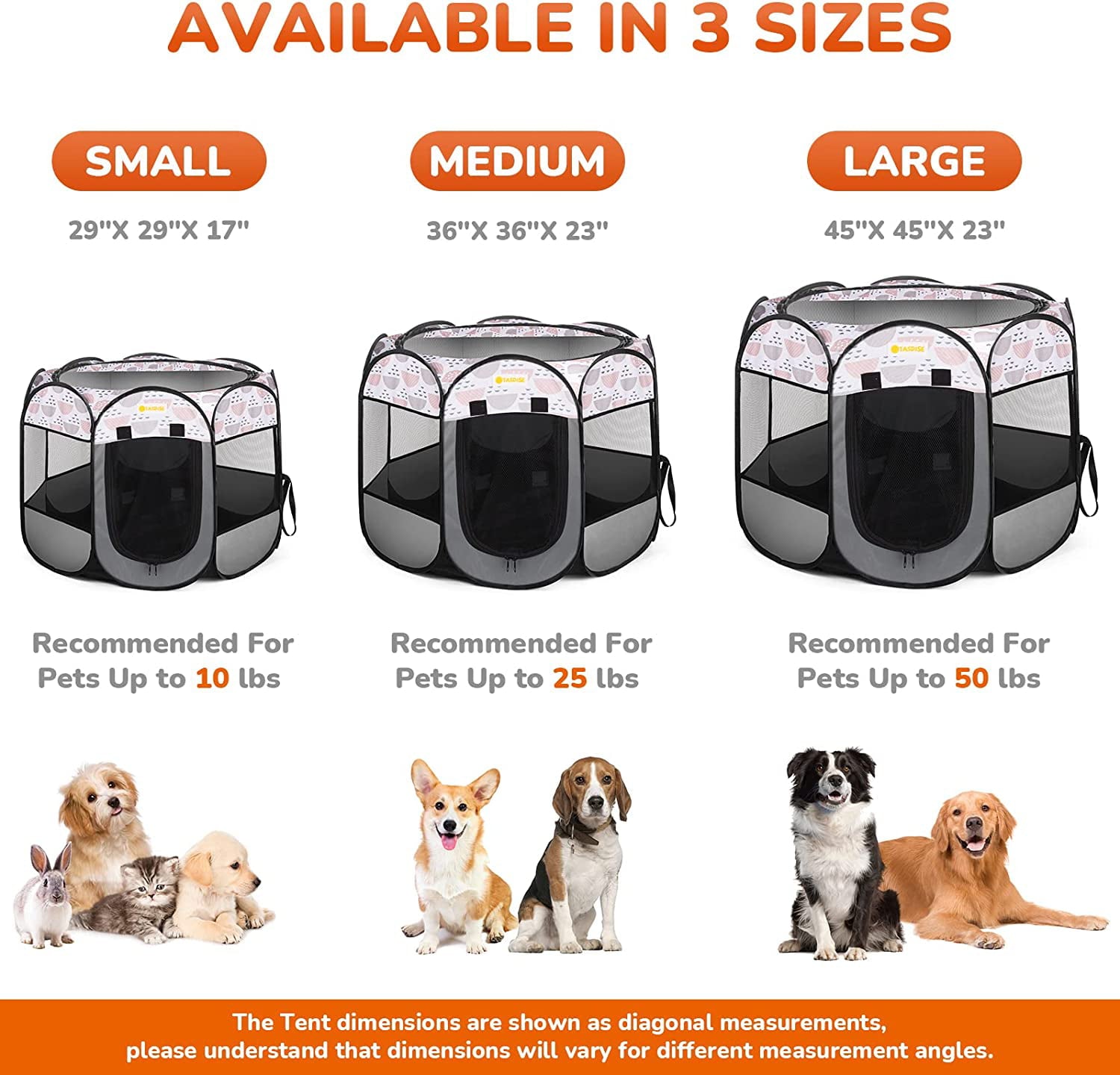 Portable Dog playpen Foldable Exercise Kennel Tent for Cats Puppy Rabbits 600D Oxford 36