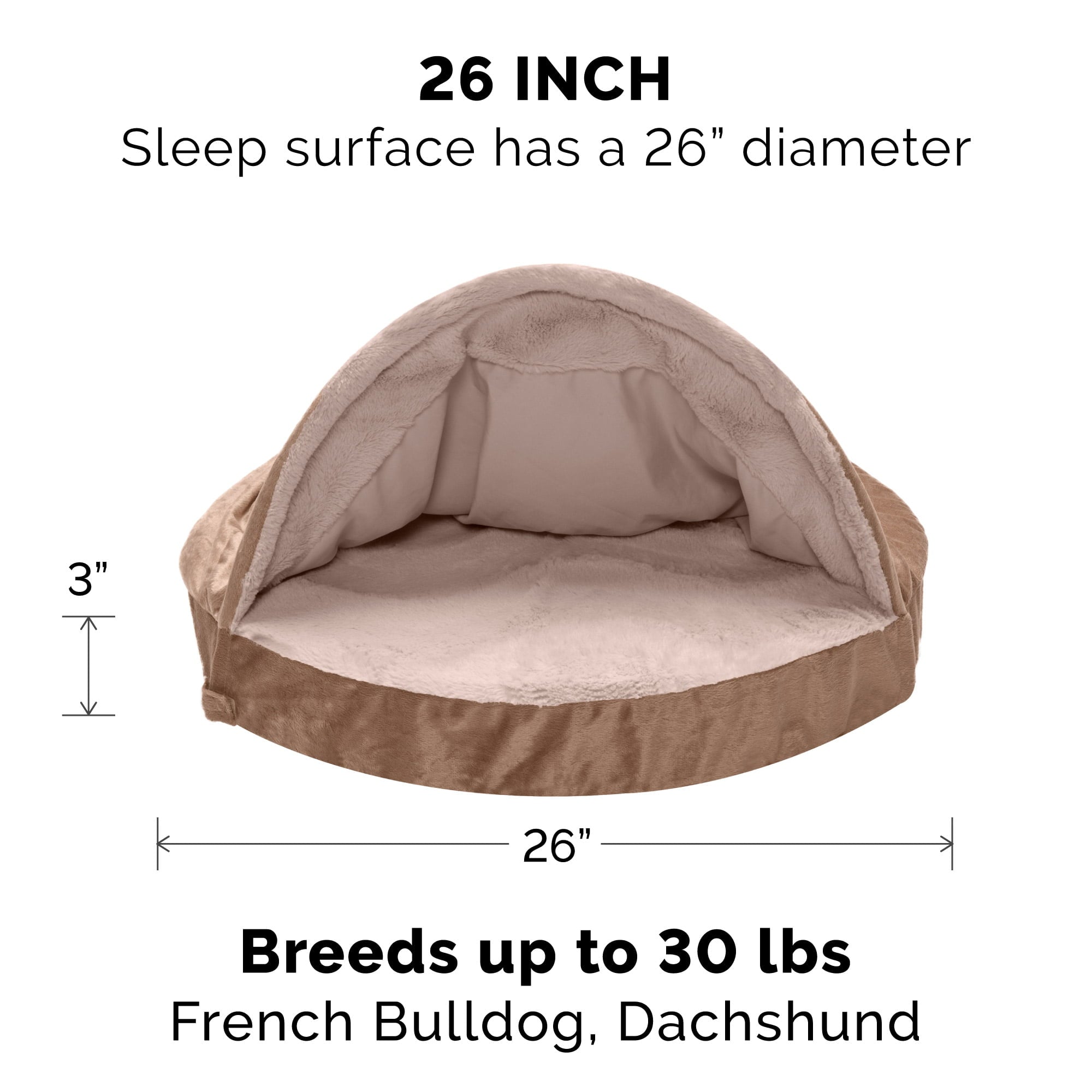 FurHaven | Memory Foam Wave Fur and Velvet Snuggery Burrow Pet Bed for Dogs and Cats， Brownstone， 26-Inch