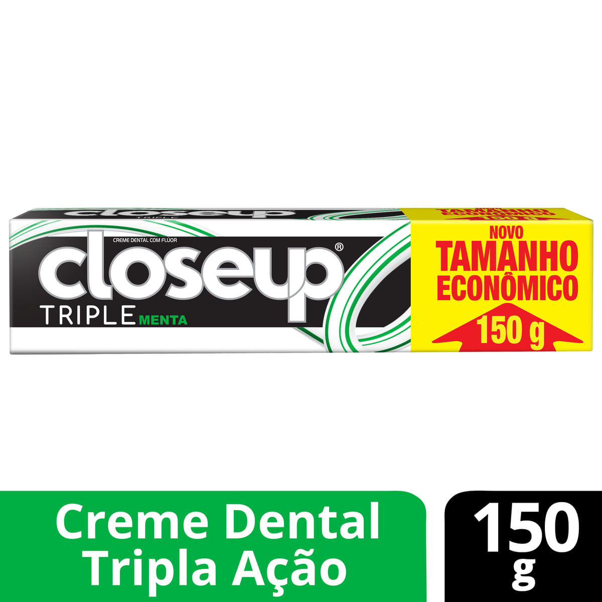 Creme Dental com Fluor e Calcio Menta Triple Caixa Closeup 150 g
