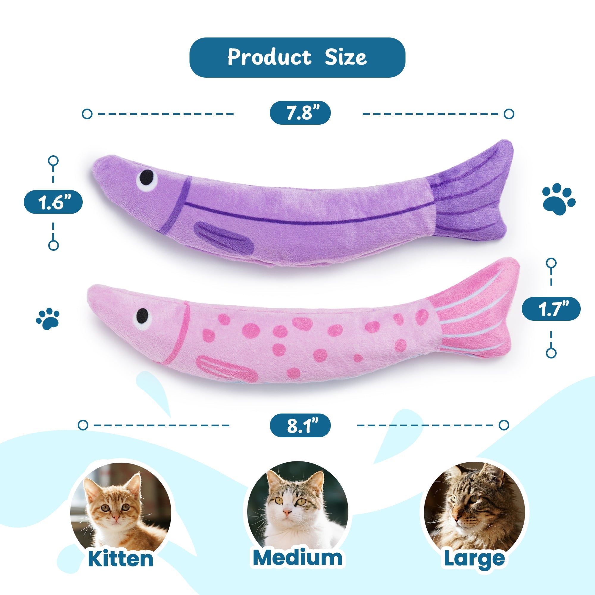 Extra Large Catnip Fish Toys Plush Crinkle Chew Toys for Indoor Cats