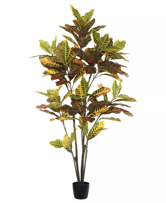 Vickerman 5' Potted Artificial Green and Orange Croton Tree