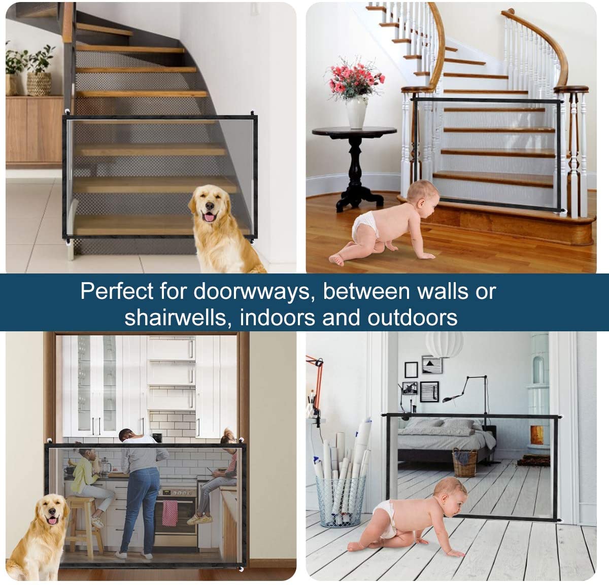 Magic Gate for Dogs， KZKR Pet Gate Dog Mesh Gate Safety Guard Gate for Stairs， Outdoor and Doorways Pet Isolation Net Safety Fence Install Anywhere