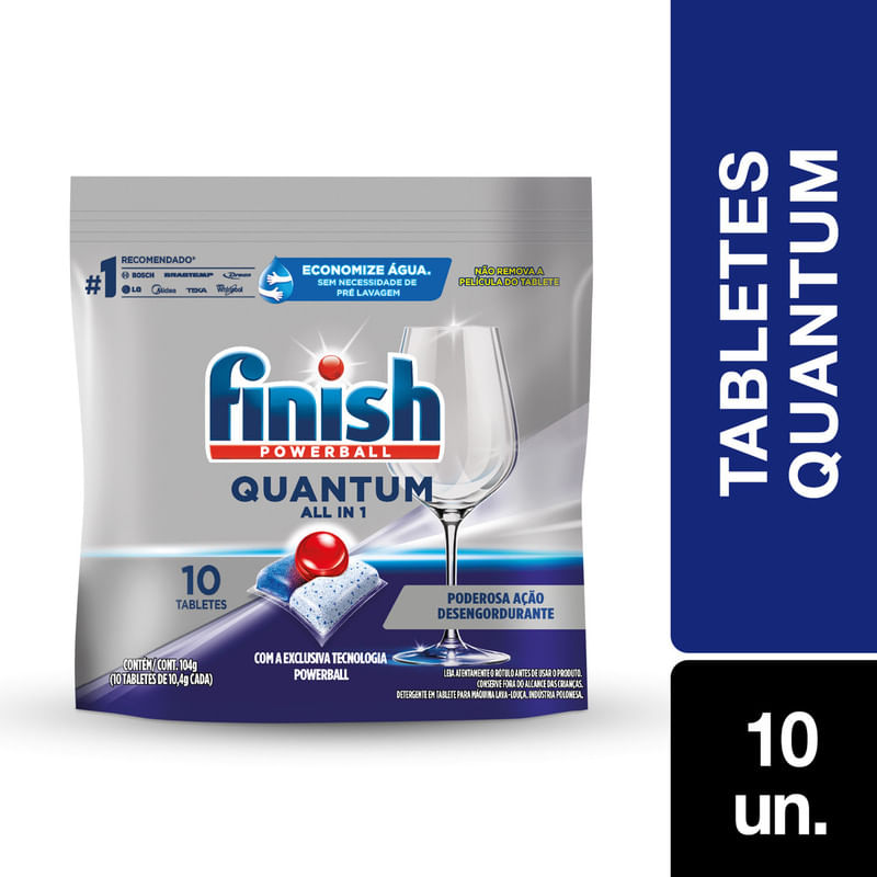 Detergente para Lava Loucas em tabletes Finish Quantum All in 1 com 10 unidades