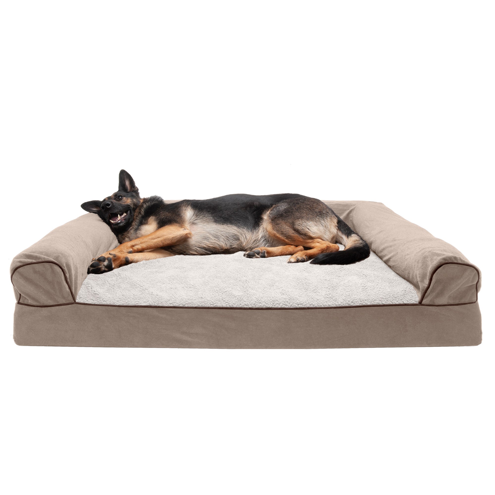 FurHaven | Cooling Gel Faux Fleece and Chenille Sofa Pet Bed for Dogs and Cats， Cream， Jumbo Plus
