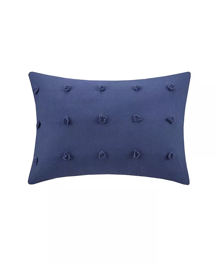 Gracie Mills Cotton Jacquard Pom Pom Oblong Pillow - Indigo Blue， 14 X 20