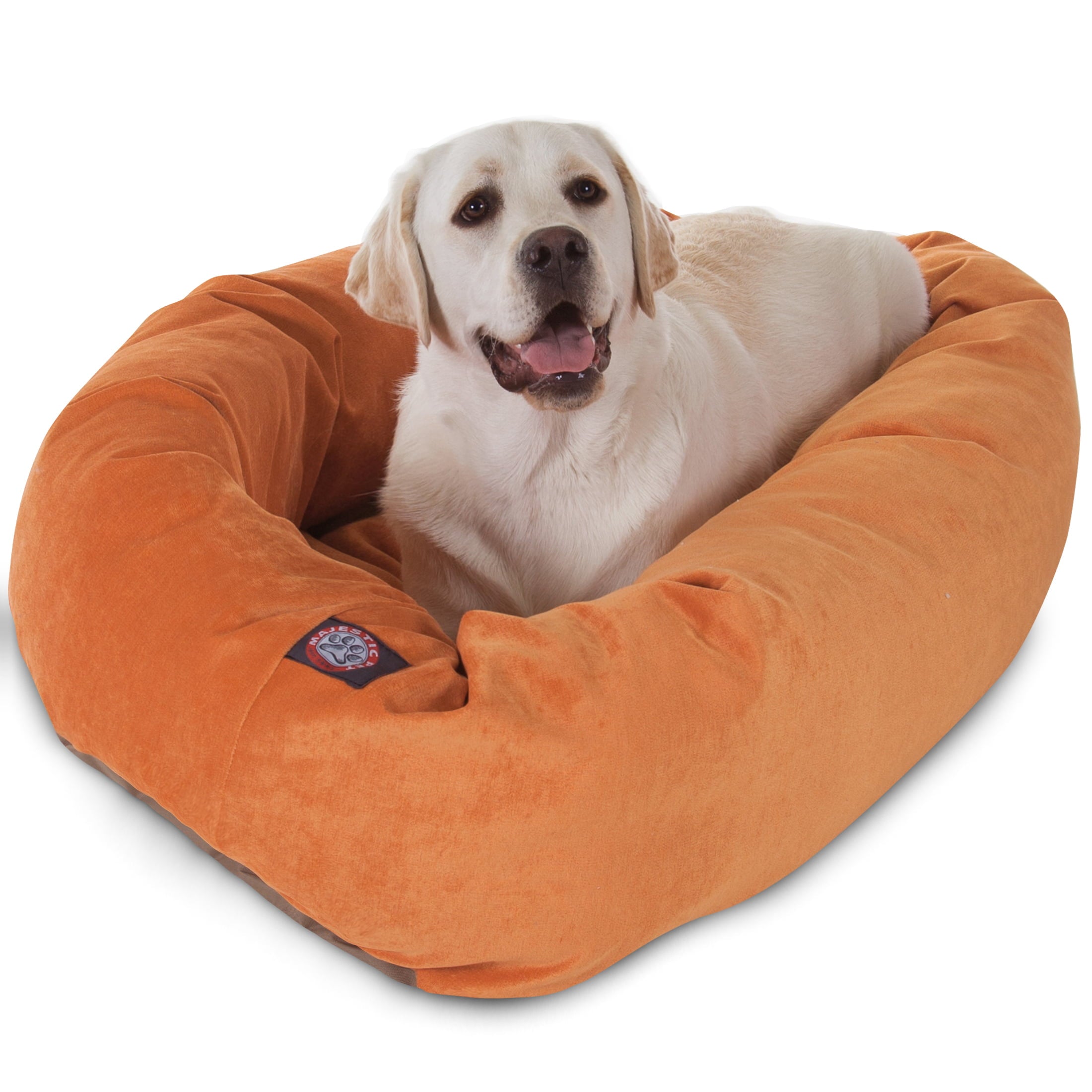 Majestic Pet | Villa Velvet Bagel Pet Bed For Dogs， Orange， Large