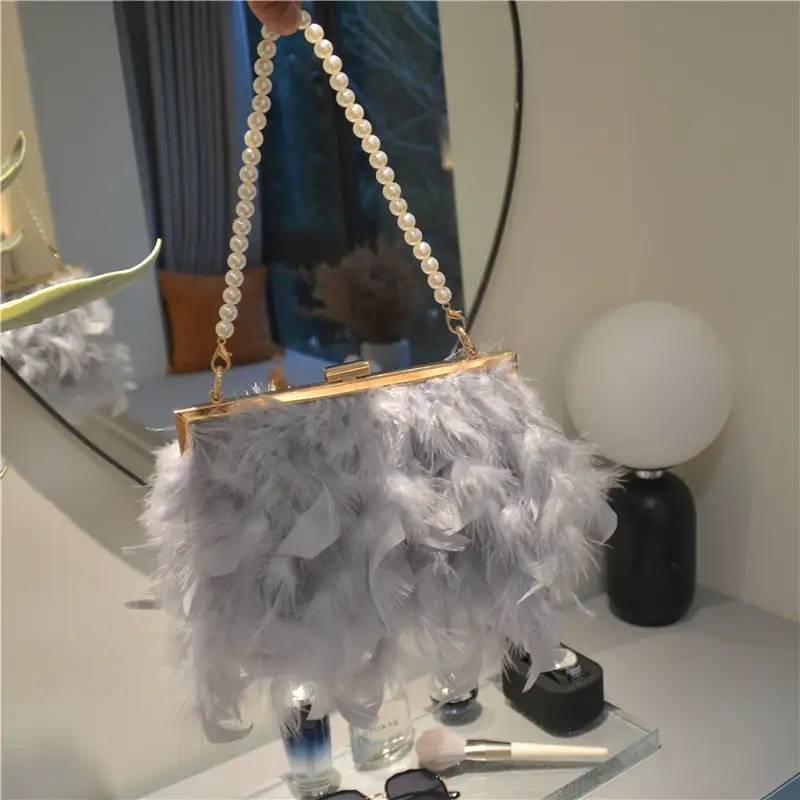 Daily Party Patchwork Feathers Chains Pearl Bags