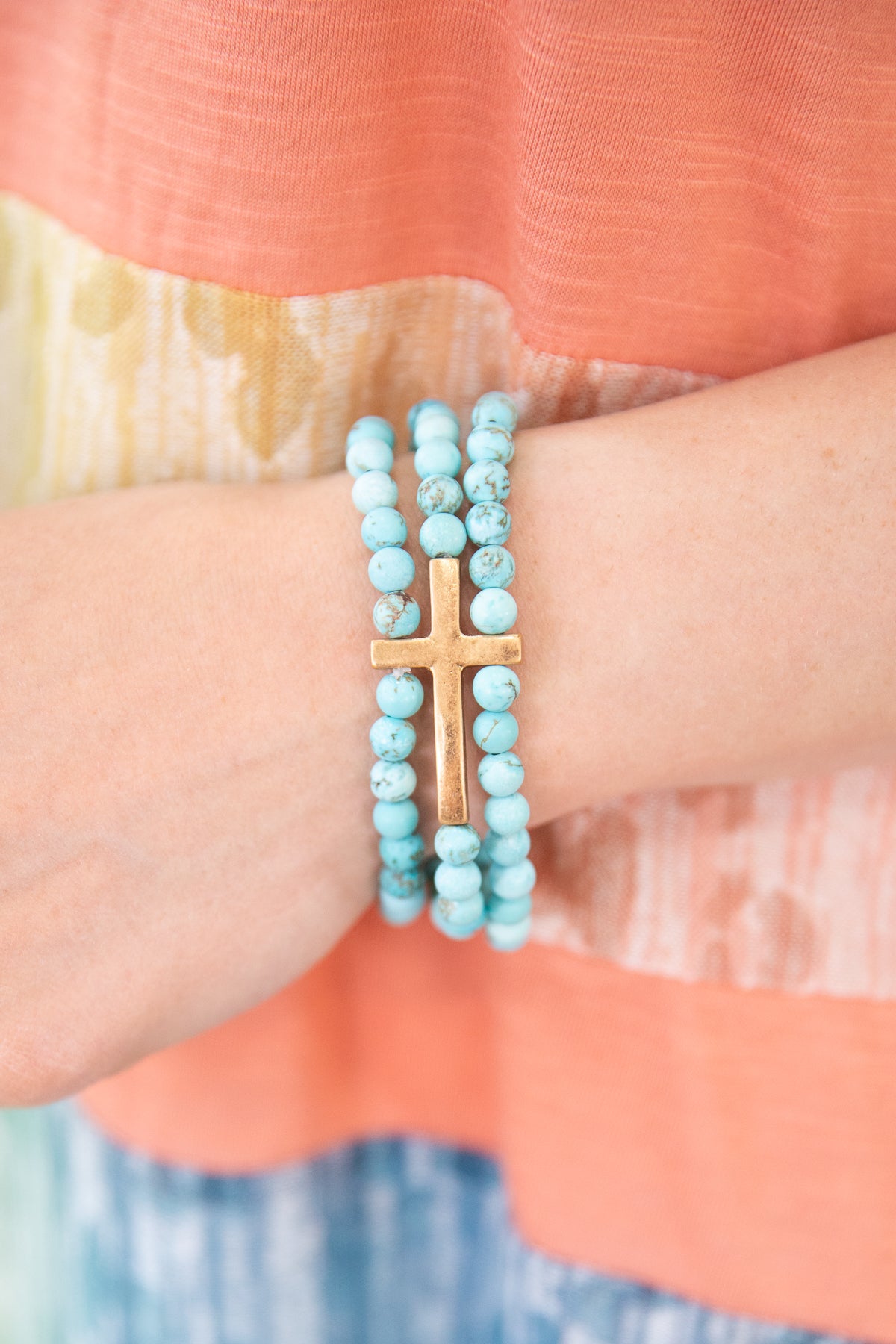Turquoise and Gold Beaded Bracelet Set